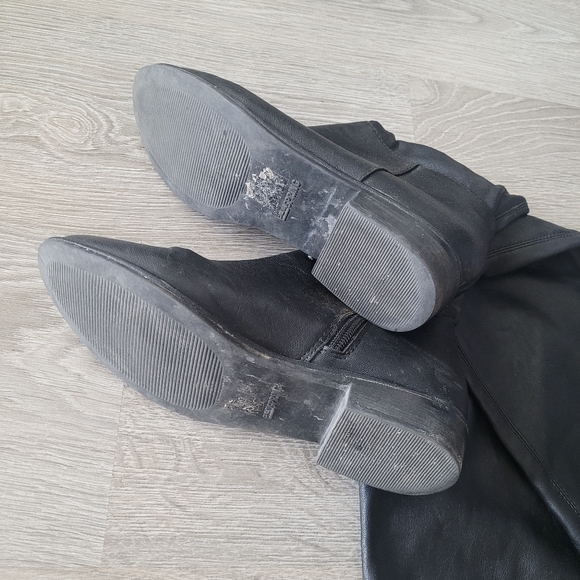 Over-the-knee High Faux Leather Black Boots with Ties - Picture 4 of 6